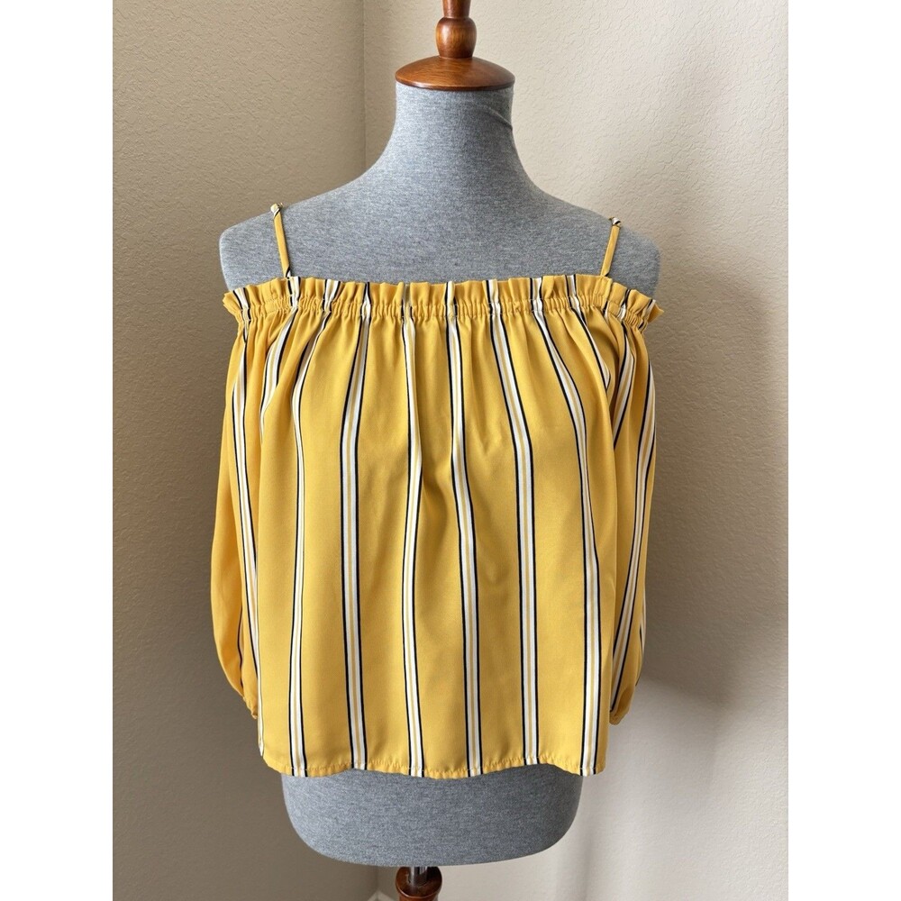 Forever 21 Size Small Yellow Striped Off the Shoulder Adjustable Strap Top